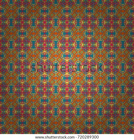 Vector Bright Zentangle. Colorful Pattern for Wallpaper, Textile, Linen, Curtains. Orient seamless pattern. Vintage Abstract Ornament with Tiles and Rhombus in yellow, orange and blue Colors.