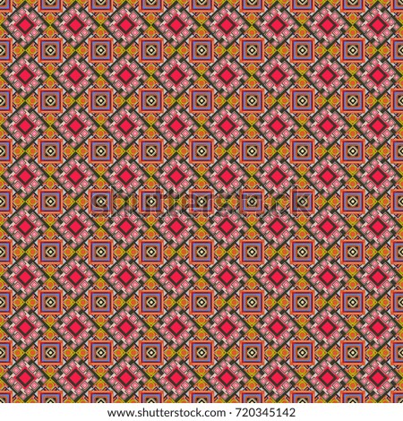 Vector checkered fabric texture print in shades of red, orange and green. Seamless tartan plaid pattern.
