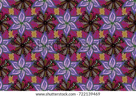 3d flowers, seamless. Raster illustration. On violet, black and purple colors.