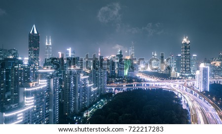 aerial view of shanghai city at night