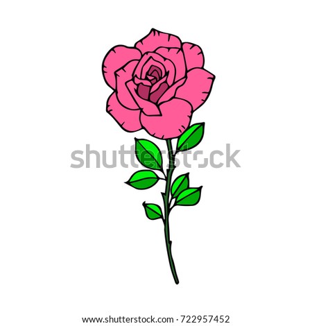Rose illustration. Birthday card. Doodle style. Design icon, print, logo, poster, symbol, decor, textile, paper.
