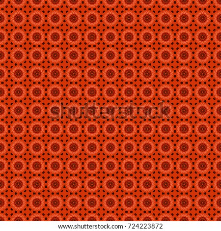 Seamless striped and Mandalas pattern. Simple ornament. Ethnic and tribal motifs. Vintage print in brown, red and orange colors, grunge texture.