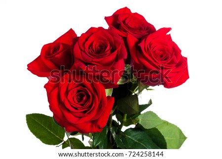 Bright red bouquet of roses isolated on white background for decoration and decoration of designer, clip art, floristry
