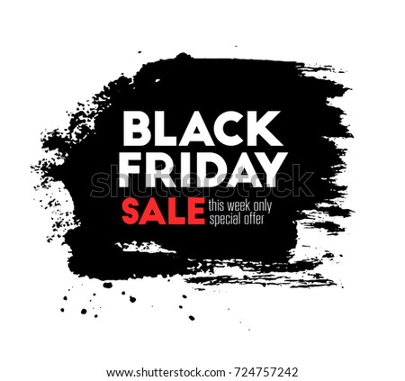 Black friday, big sale. Title text. Banner, poster, wallpaper. Ink painting. Brush stroke. Abstract background. Vector grungy artwork. Black and white, red colors.