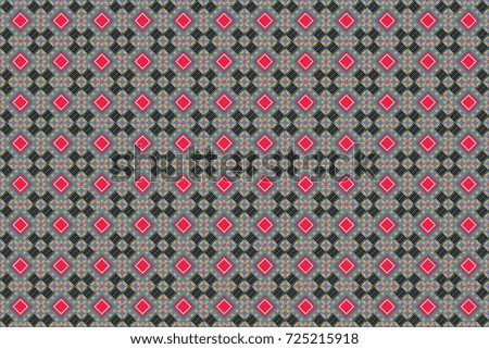 Abstract brushed squares textured background. Raster seamless pattern in black, green and red colors.