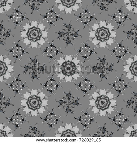 Flat Flower Elements Design. Seamless floral pattern with flowers, watercolor. Flowers on gray, black and neutral colors.Colour Spring Theme seamless pattern Background.