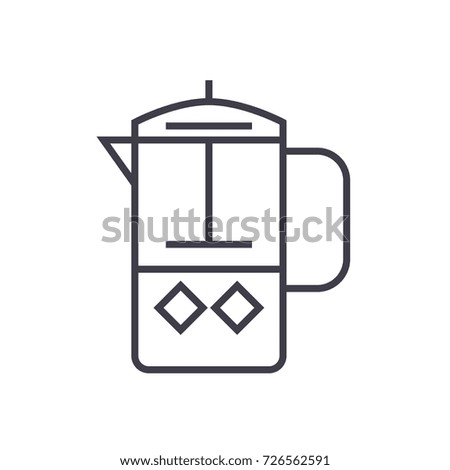 french press vector line icon, sign, illustration on background, editable strokes