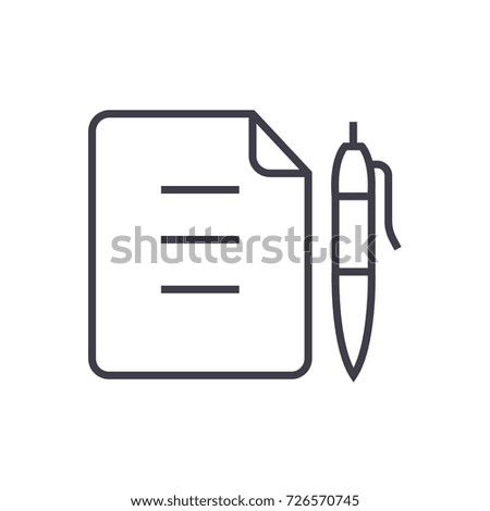 contract,document file with pen vector line icon, sign, illustration on background, editable strokes