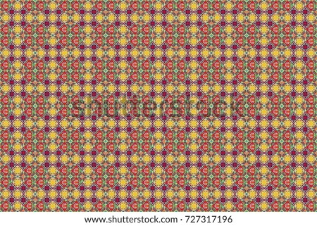 Raster seamless geometric pattern of red, green and yellow tiles.
