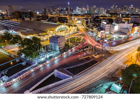 Bangkok train station or Hua Lamphong Railway Station at night in Bangkok