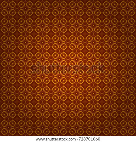 Kaleidoscope seamless pattern. Composed in orange, brown and red colors, abstract shapes, Mandalas. Useful as design element for texture and artistic compositions. Vector illustration.