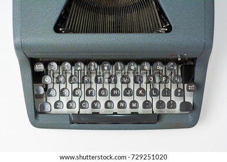 Antique Typewriter on White Background Close Up on Keys