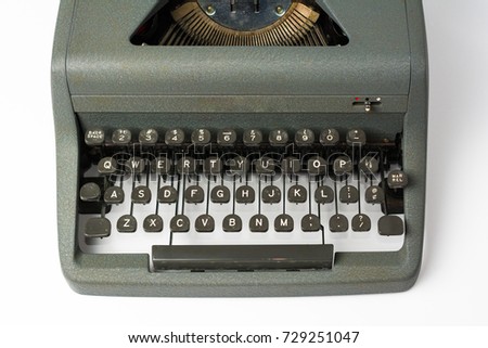 Antique Typewriter on White Background Perspective Close Up on Keys