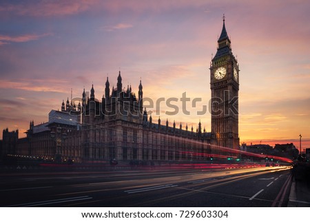 Big Ben at sunset from the Westminster Bridge, London, England, United Kingdom