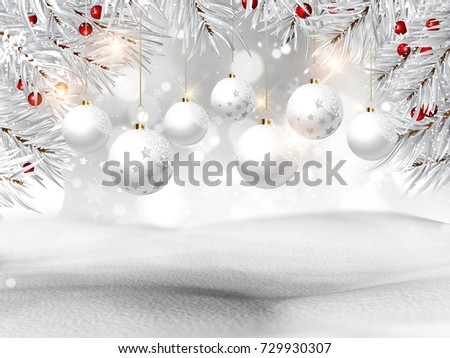 3D render of a Christmas baubles on a snowy background