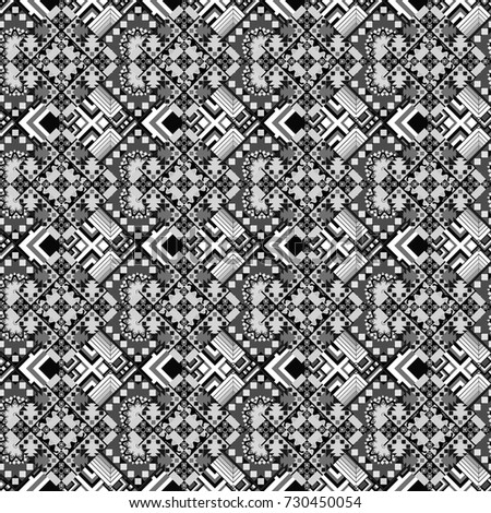 Vector geometric white, gray and black flat seamless pattern.