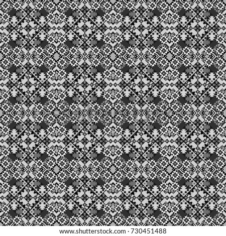 Oriental style in black, white and gray colors. Seamless pattern in ethnic traditional style. Abstract vintage pattern with decorative tiles pattern.