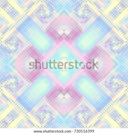 Seamless background. Geometric abstract symmetric pattern in low poly pixel art style. Polka dot pattern on low poly background.