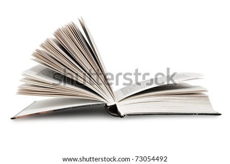 Closeup image of open book, isolated on white background