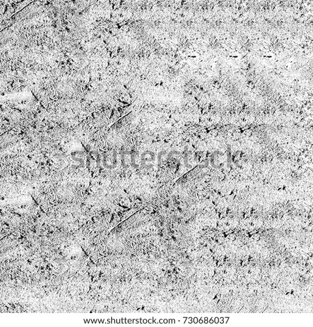 Black and white grunge background. Abstract monochrome pattern of cracks, stains, chips. Old smears of black paint on white. Vintage dark, dirty style. Scattered retro elements for design