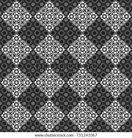 Vector background with tiles and rhombus. Vector geometrical seamless ornament. Seamless pattern in white, gray and black colors.