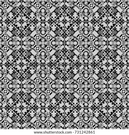 Vector colorful rectangles seamless pattern. Black, white and gray background.