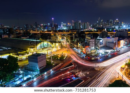 Top view of Blur light traffic at public landmark of train station