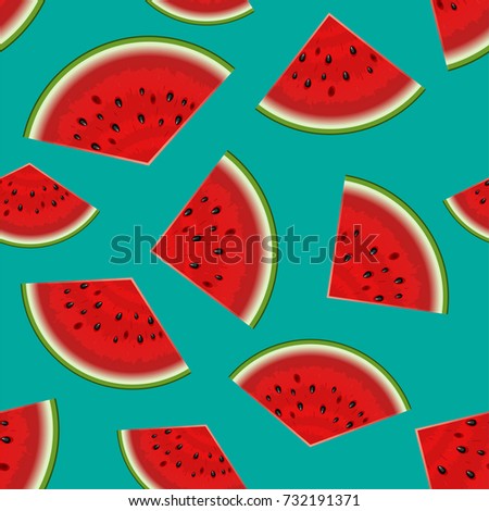 Summer seamless background. Realistic watermelon with slices