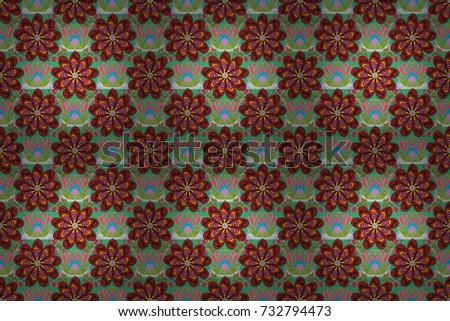 Hand drawn seamless autumn floral flower pattern. Flowers on red, green and black colors. Perfect for textile, cover design. Doodle style. Colorful red, green and black seamless pattern.