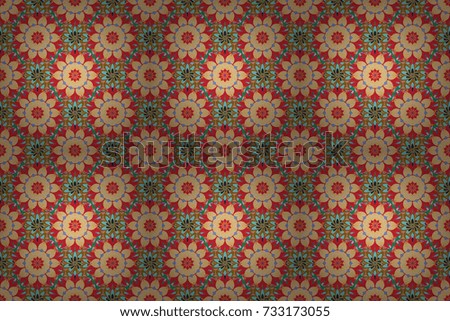 Beautiful watercolor pattern with flowers. Raster illustration. On beige, red and brown colors.