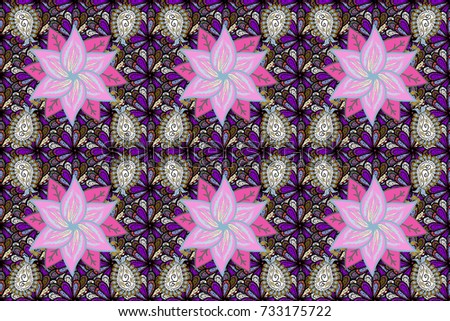 Flat Flower Elements Design. Raster. Colour Spring Theme seamless pattern Background.