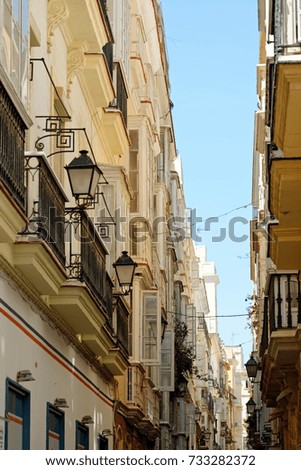 A typical old narrow street in Cadiz, Spain
