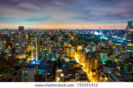 BUENOS AIRES, ARGENTINA â?? SEPTEMBER 7: Panoramic view over the city at night on September 7, 2016 in Buenos Aires, Argentina.
