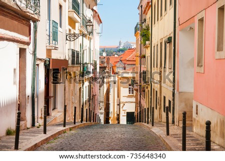 Old narrow street in Lisbon. Portugal view.