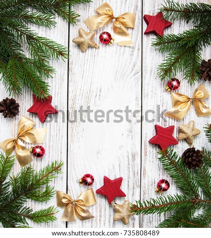 Christmas holiday background - decoration on a wooden table