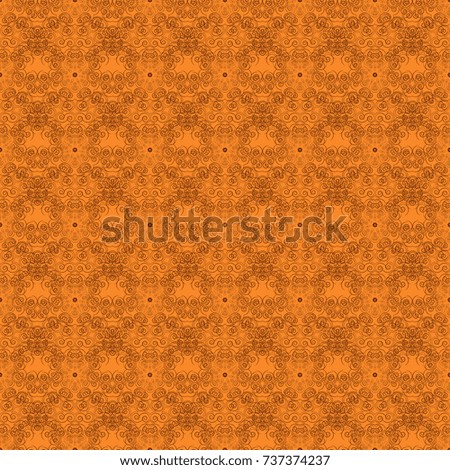 Unique geometric bright swatch in orange and brown colors. Vector illustration. Creative decoration for wallpaper, clothes, textile. Abstract vector background with mandalas.