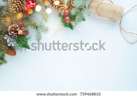 Christmas background on the white wooden desk