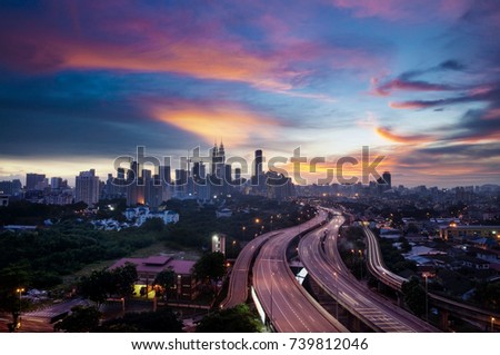 The capital of Malaysia, Kuala Lumpur city skyline sunset view