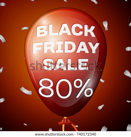 Realistic Shiny Red Balloon with text Black Friday Sale Eighty percent for discount over red background. Black Friday balloon concept for your business template. Vector illustration