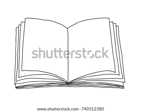 Opened book, blank paper hand drawn vector line art illustration