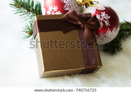 Christmas gift. Christmas background. Christmas and New Year greeting card. Close-up.
