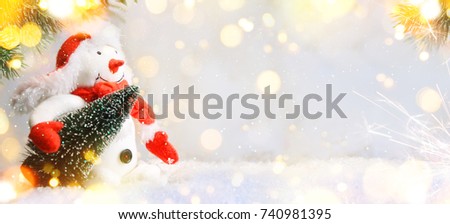 Christmas and New Year holiday background with snowman
