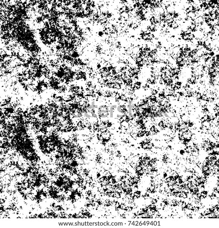 Grunge black and white vector. Abstract texture monochrome. Overlay aged grainy messy template. Empty aging design element. Brushed black paint cover