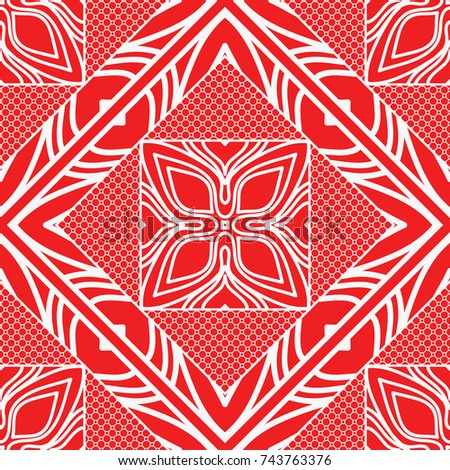 vector seamless pattern with abstract floral and leave style. red color. For modern interiors design, wallpaper, textile industry