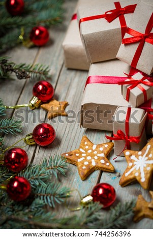Christmas background on wooden boards