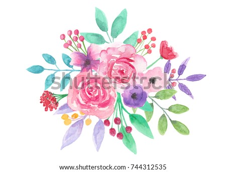 Watercolor Flower Bouquet Pink Floral Arrangement 