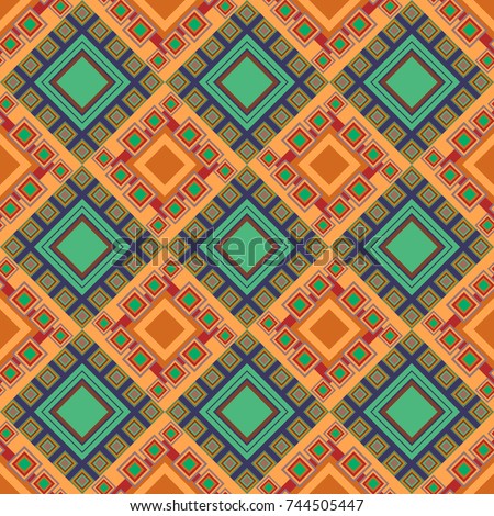 Vector abstract seamless pattern, stylized pattern background, tiles pattern in green, violet and orange colors.