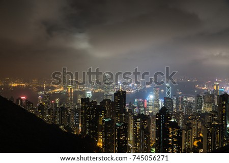 Hongkong Night City Picture form Peak Tram