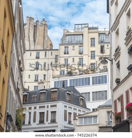 Paris, beautiful facades, old and new charming typical building 
