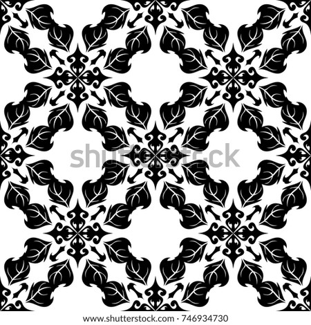 Black flowers on white background. Seamless pattern for textile and wallpapers